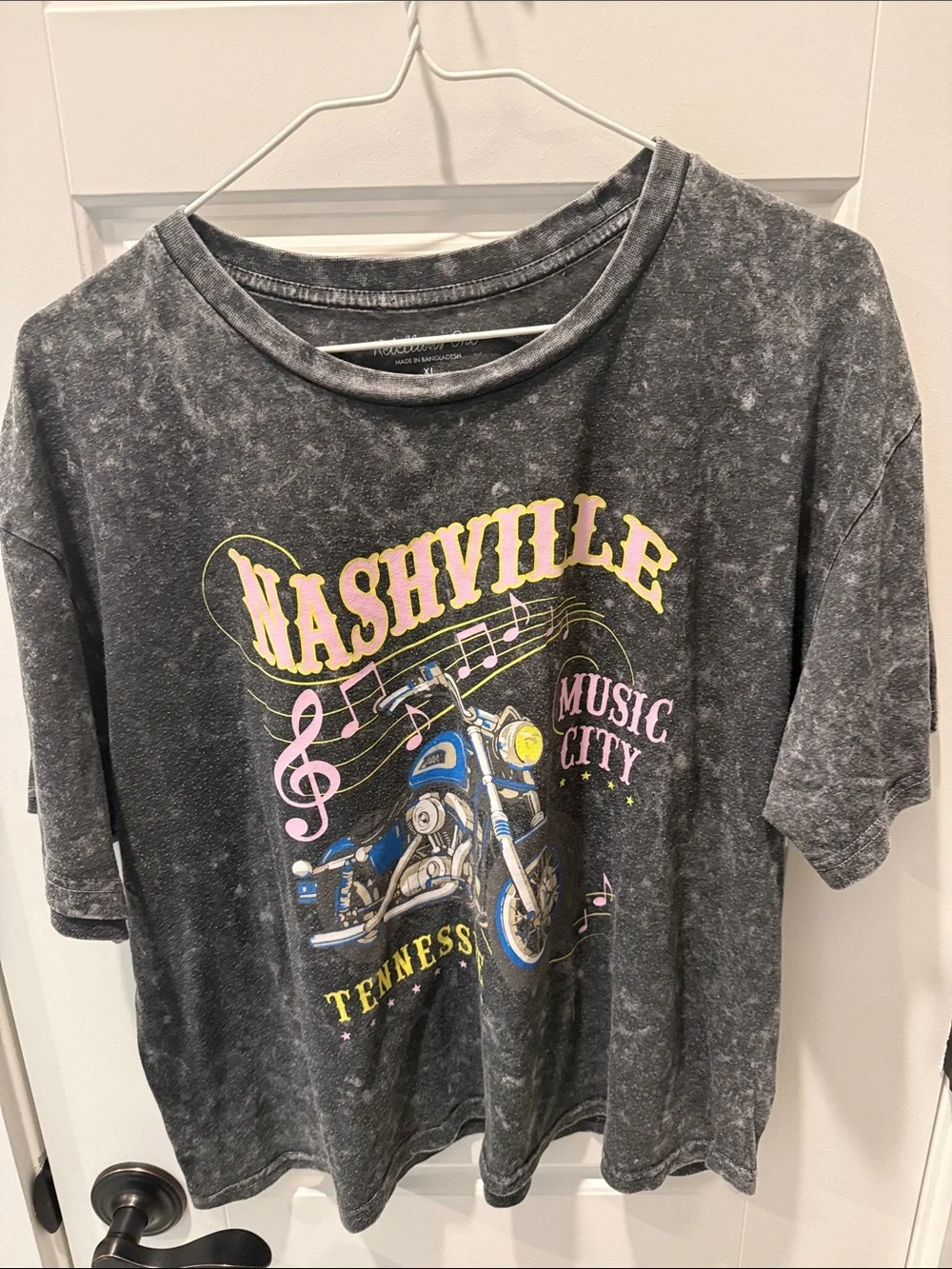 Rebellious One Black Nashville Motorcycle Graphic Tee with Blue Accent